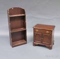 Drexel Stained Cherry Nightstand and a Small Mahogany Veneer Bookshelf