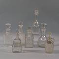 Seven Crystal and Glass Decanters