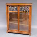 Tiger Oak Leaded Glass Double Door Bookcase