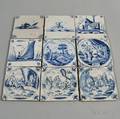 Nine Blue and White Dutch Delft Tiles