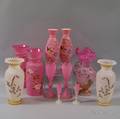 Six Pairs of Mostly Pink Glass Vases