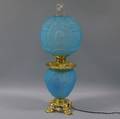 Late Victorian Light Blue Molded Glass Kerosene Lamp