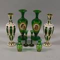 Four Pairs of Bohemian Green Glass Vases