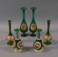 Three Pairs of Green Glass Vases