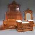 American Renaissance Revival Carved Walnut Bed and Dropwell Mirrored Dresser