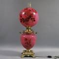 Late Victorian Handpainted Glass Kerosene Lamp