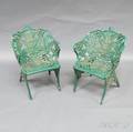 Pair Victorian Greenpainted Cast Iron Fern Pattern Chairs