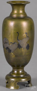 Japanese Meiji period inlaid bronze vase