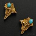 Pair of 18kt Gold and Turquoise Earrings