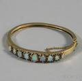 14kt Gold Opal and Sapphire Hinged Bangle Bracelet