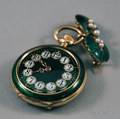 Edwardian 14kt Gold and Guilloche Enamel Openface Pendant Watch