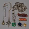 Group of Silver Enamel Coral and Amber Jewelry
