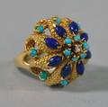 Lucien Piccard 14kt Gold Turquoise Lapis and Diamond Cluster Ring