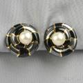 18kt Gold Black Jade Hematite and Cultured Pearl Earclips Angela Cummings