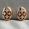 18kt Gold Ruby and Diamond Earclips