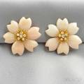 18kt Gold Coral and Diamond Flower Earclips