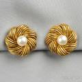 18kt Gold and Cultured Pearl Earclips Tiffany  Co
