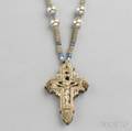 Byzantine Cross and Robert Lee Morris Silver and Glass Bead Chain