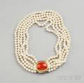 14kt Gold Coral and Cultured Pearl Necklace