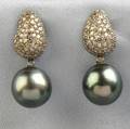 18kt White Gold Tahitian Pearl and Colored Diamond Earpendants