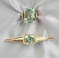 22kt Gold and Green Beryl Bar Brooch and Ring