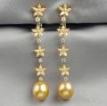 18kt Gold Colored Diamond Diamond and South Sea Pearl Earpendants