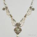 Antique Natural Pearl Emerald and Diamond Necklace