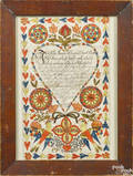 Ink and watercolor fraktur dated