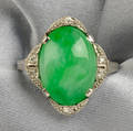 Art Deco Platinum Jadeite and Diamond Ring