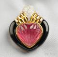18kt Gold Pink Tourmaline and Onyx Heart Pendant
