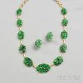 14kt Gold and Jade Necklace and Earrings Tiffany  Co