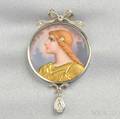 Fine Edwardian Enamel and Diamond Pendant Depicting Jeanne dArc