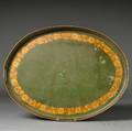 Greenpainted Floral Giltstenciled Oval Tin Tray