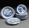 Eleven Blue and White Cantondecorated Porcelain Table Items