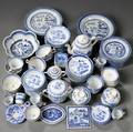 Assembled Group of Blue and White Mostly Canton Porcelain Tea and Tableware