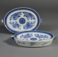 Two Blue and White Fitzhugh Pattern Oval Warming Dishes