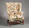 Inlaid Mahogany Crewelworkupholstered Easy Chair
