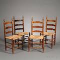 Set of Four Turned Slatback Rush Seat Side Chairs