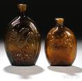 Two Oliveamber Blownmolded Historical Glass Flasks