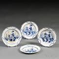 Four Blue Featheredged Chinoiseriedecorated Pearlware Dinner Plates