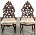 Pair of Victorian carved walnut side chairs