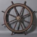 Large Mahogany Brass and Cast Iron Ships Wheel
