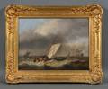 Attributed to Thomas Luny British 17591837 Fishing Boat and Distant Vessels with Approaching Storm