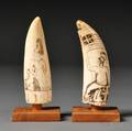 Pair of Scrimshawdecorated Whales Teeth
