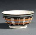 Striped Engineturned Mochaware Pottery Bowl