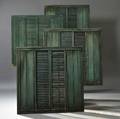 Set of Ten BlueGreenpainted Louvered Shutters