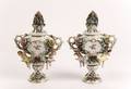 Pair Sitzendorf Porcelain Covered Potpourri Urns