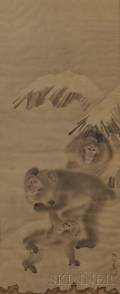 Framed Scroll Painting Depicting Monkeys