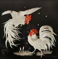 Embroidered Panel with Roosters
