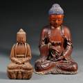 Two Carved Wood Seated Figures of Buddha